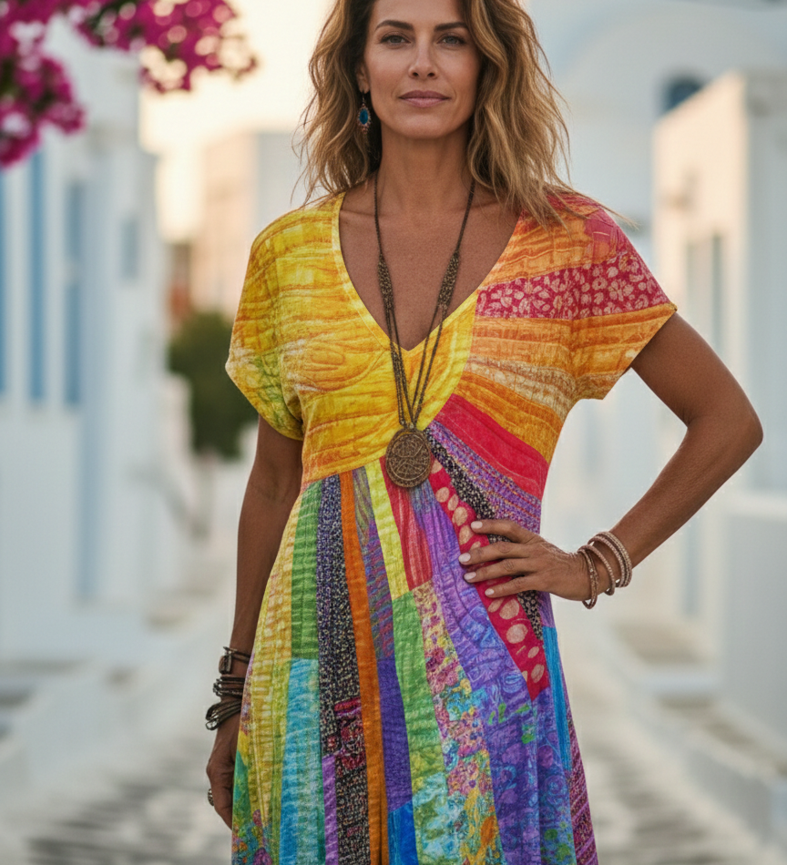 Nefeli - Boho haljina s uzorkom Sunca
