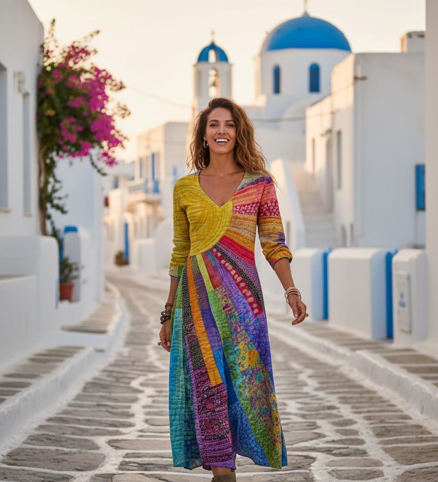 Nefeli - Boho haljina s uzorkom Sunca