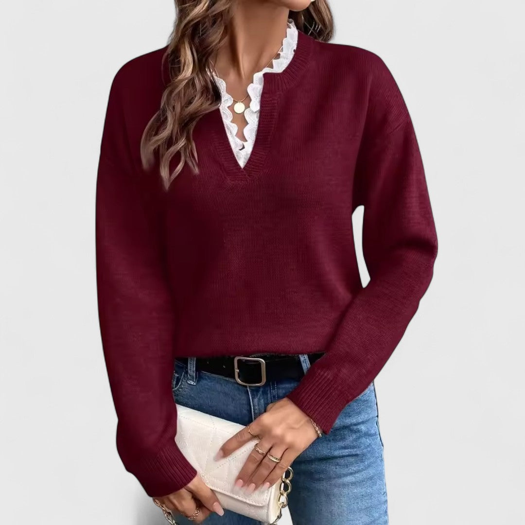 Sreća - Bluza s Čipkom i V-Izrezom s Elegantnom Udobnošću