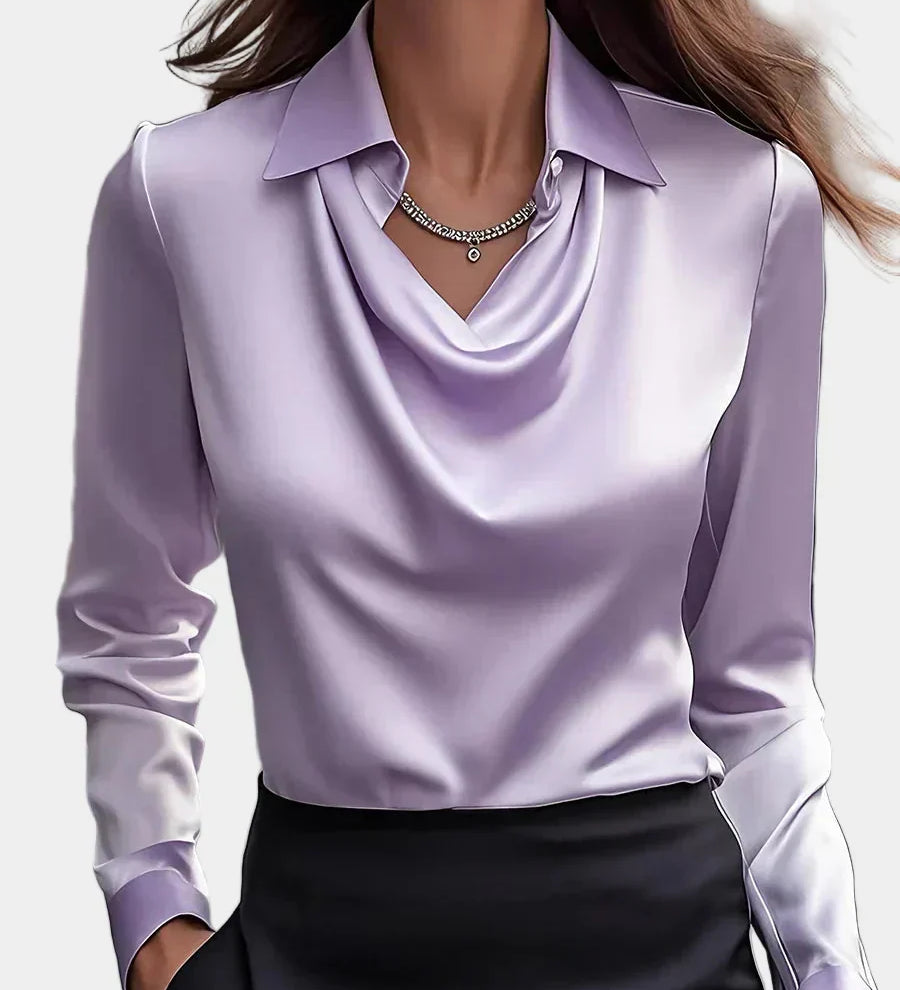 Elegantna Bijela Satenska Bluza s Draper Dekolteom
