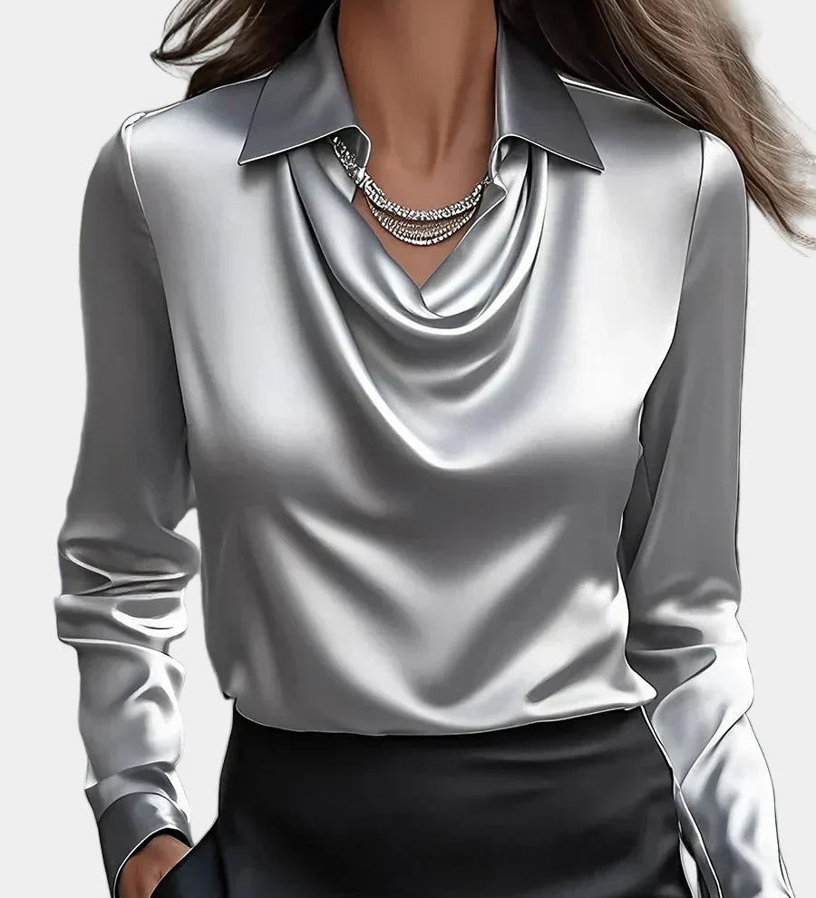 Elegantna Bijela Satenska Bluza s Draper Dekolteom