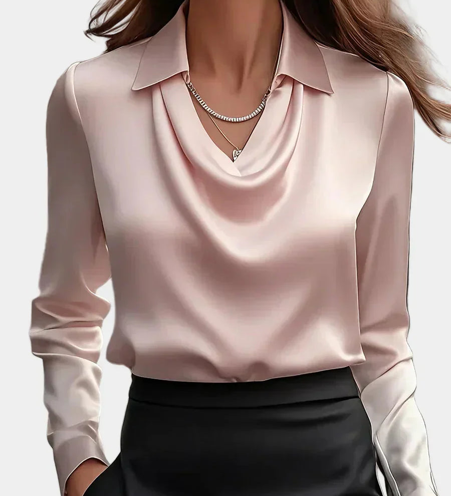 Elegantna Bijela Satenska Bluza s Draper Dekolteom