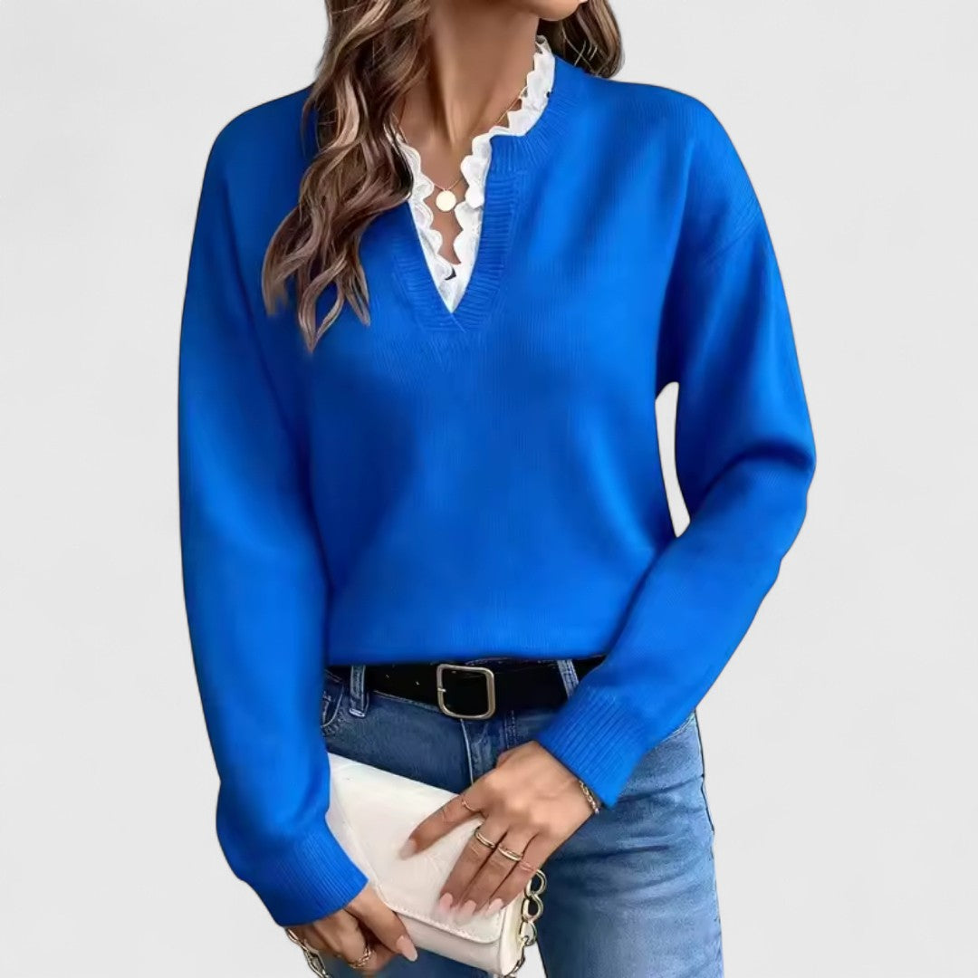 Sreća - Bluza s Čipkom i V-Izrezom s Elegantnom Udobnošću